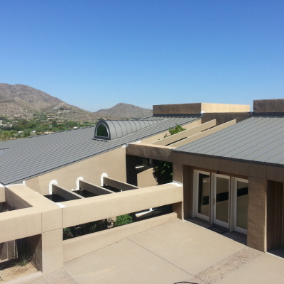 Side view of custom metal work on a roof