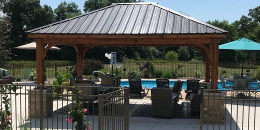 pergola metal standing seam roof community hoa pool